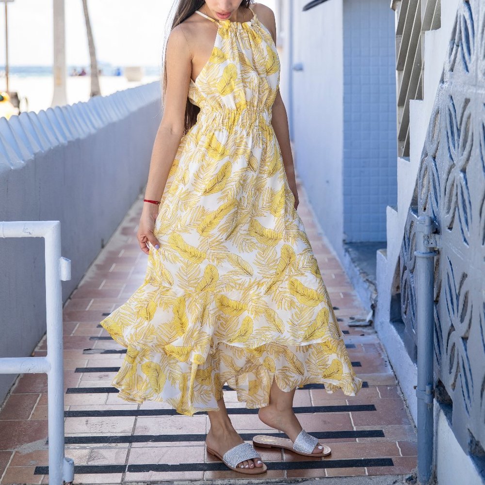 New w/tags Lush Yellow Feather Maxi Dress Size S